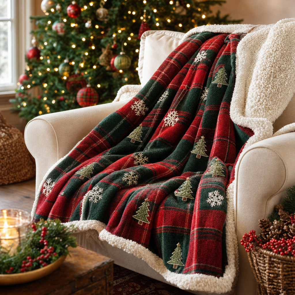 Cozy Cabin Christmas Sherpa Throw Blanket