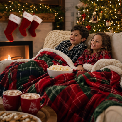 Cozy Cabin Christmas Sherpa Throw Blanket