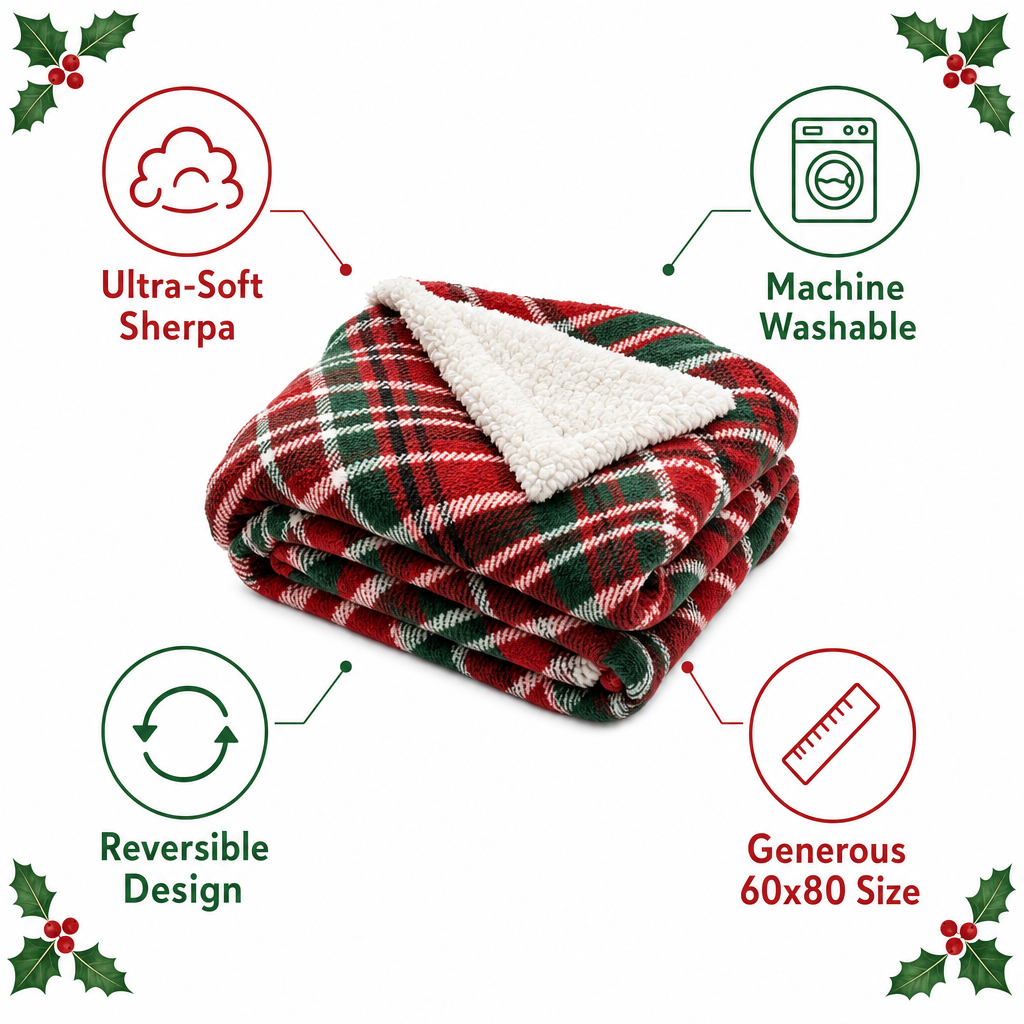Cozy Cabin Christmas Sherpa Throw Blanket